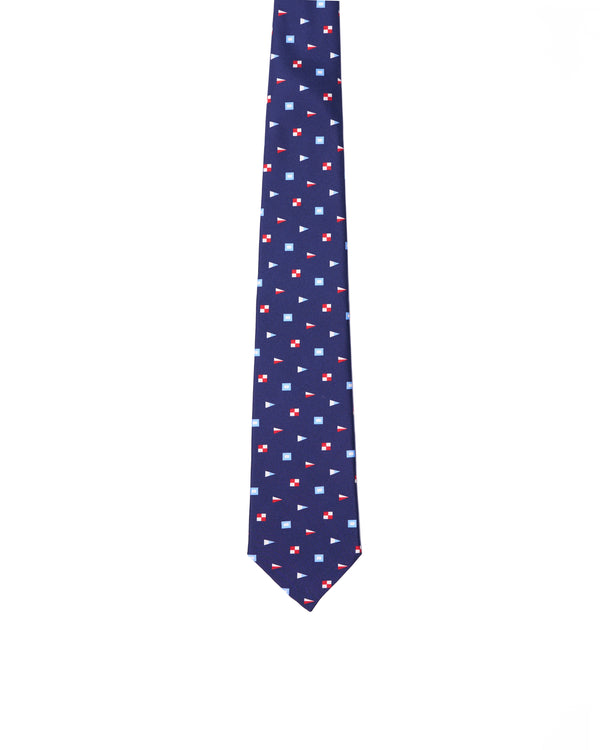 Tie - 3 Fold - Printed silk - Navy blue with flags