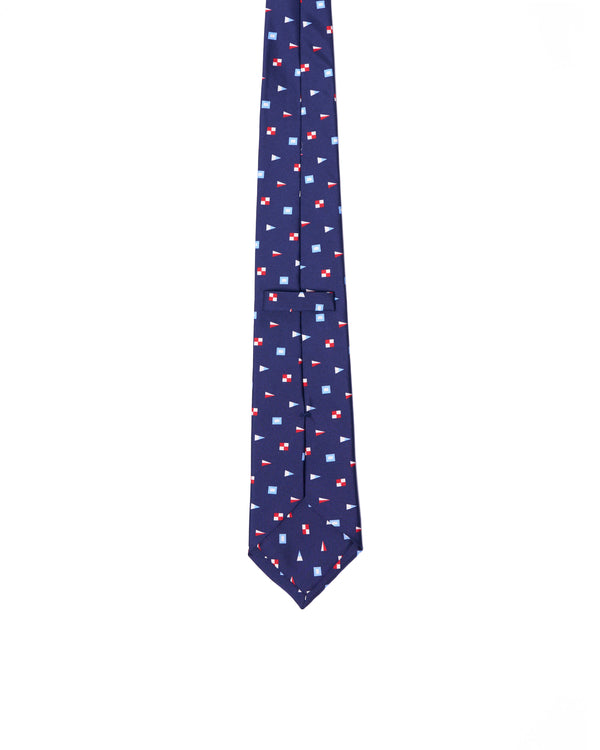 Tie - 3 Fold - Printed silk - Navy blue with flags