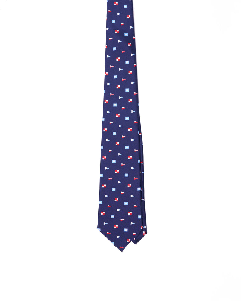 Tie - 3 Fold - Printed silk - Navy blue with flags