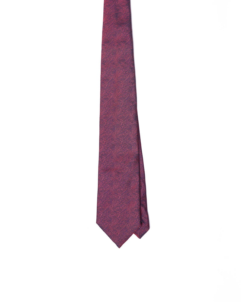 Tie - 3 Fold - Jacquard silk - Wave red and navy