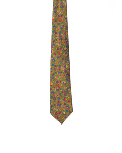 Tie - 3 Fold - Printed silk - Light green with floral motif