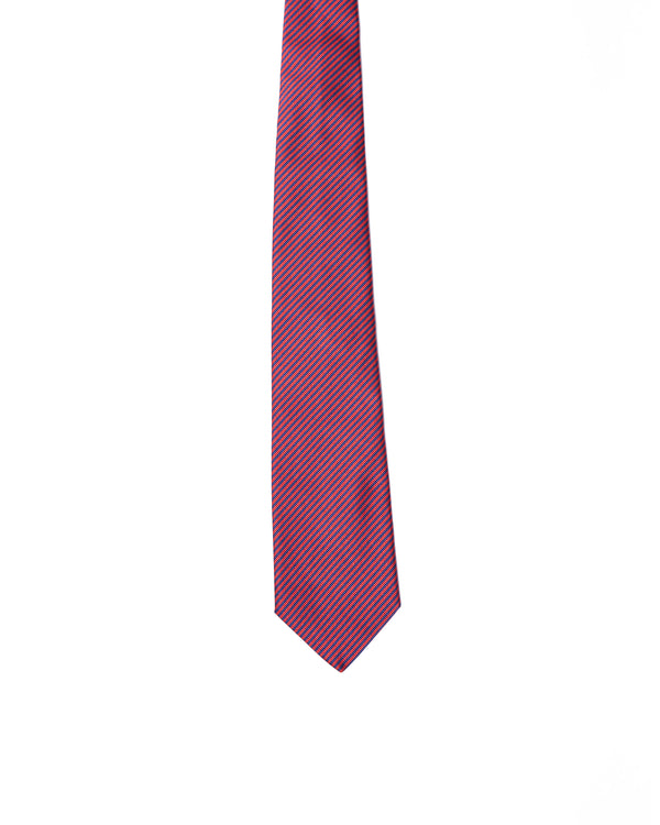 Tie - 3 Fold - Jacquard silk - Red and blue stripe