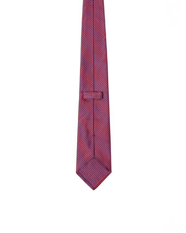 Tie - 3 Fold - Jacquard silk - Red and blue stripe