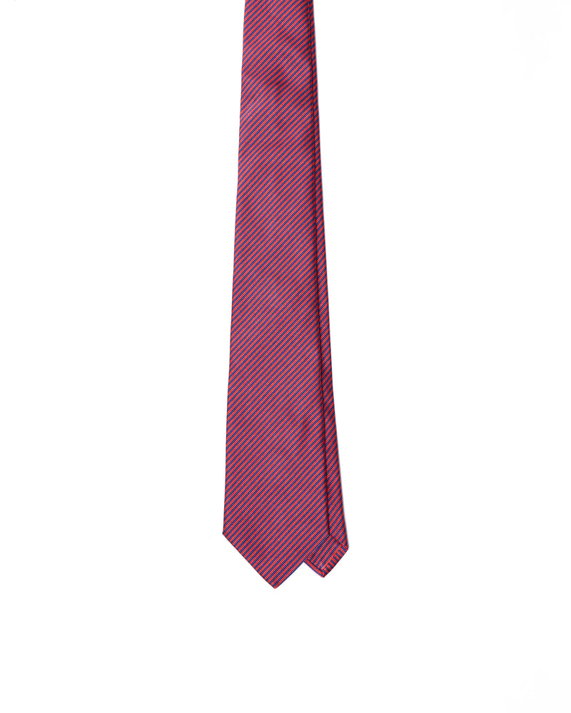 Tie - 3 Fold - Jacquard silk - Red and blue stripe