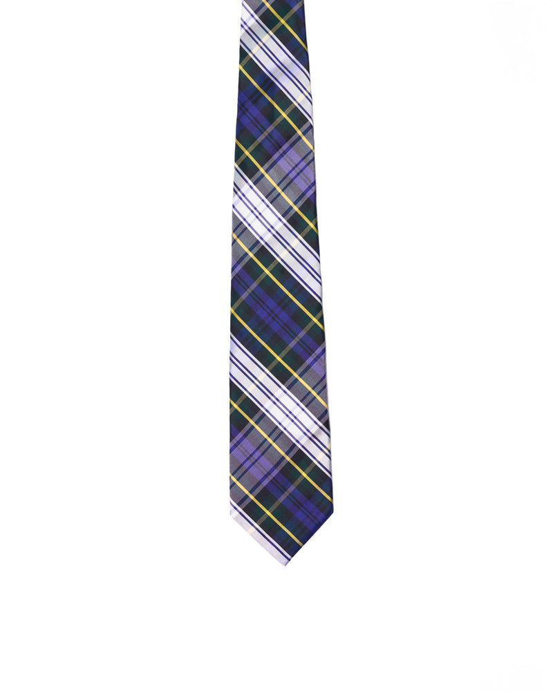 Tie - 3 Fold - Printed silk - Navy blue and white plaid