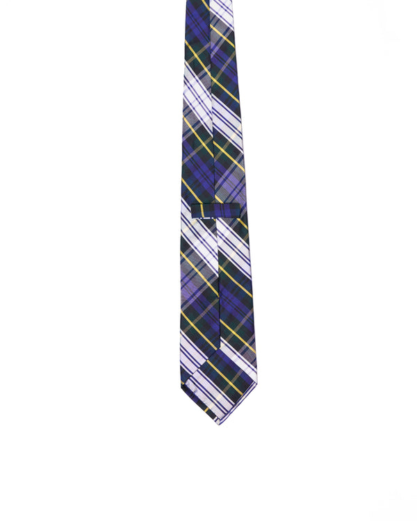 Tie - 3 Fold - Printed silk - Navy blue and white plaid