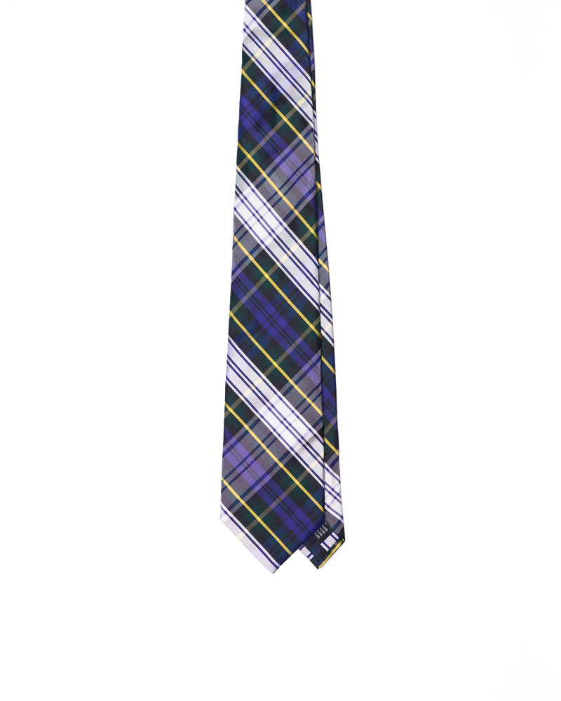 Tie - 3 Fold - Printed silk - Navy blue and white plaid