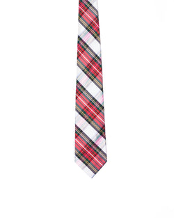 Tie - 3 Fold - Printed silk - Red, white and green plaid