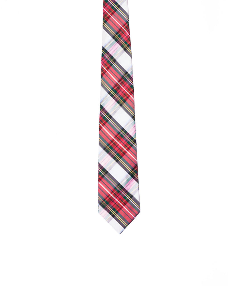 Tie - 3 Fold - Printed silk - Red, white and green plaid