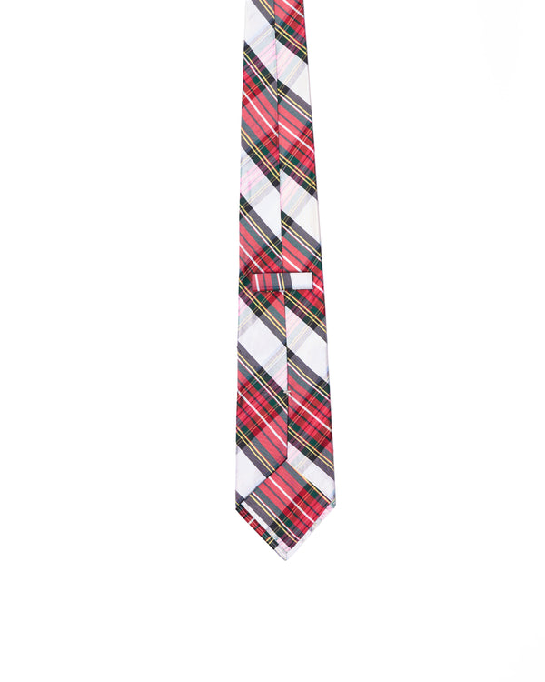 Tie - 3 Fold - Printed silk - Red, white and green plaid