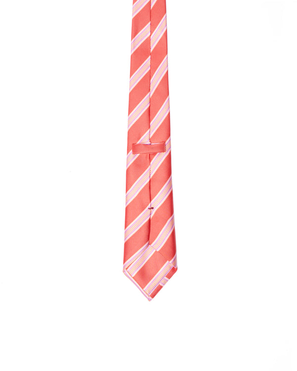 Tie - 3 Fold - Printed silk - Orange and yellow regimental stripe