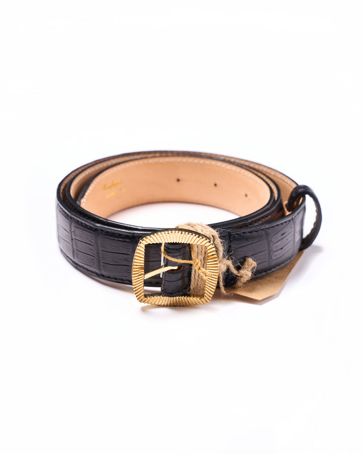 Belt - Black crocodile - Gold buckle