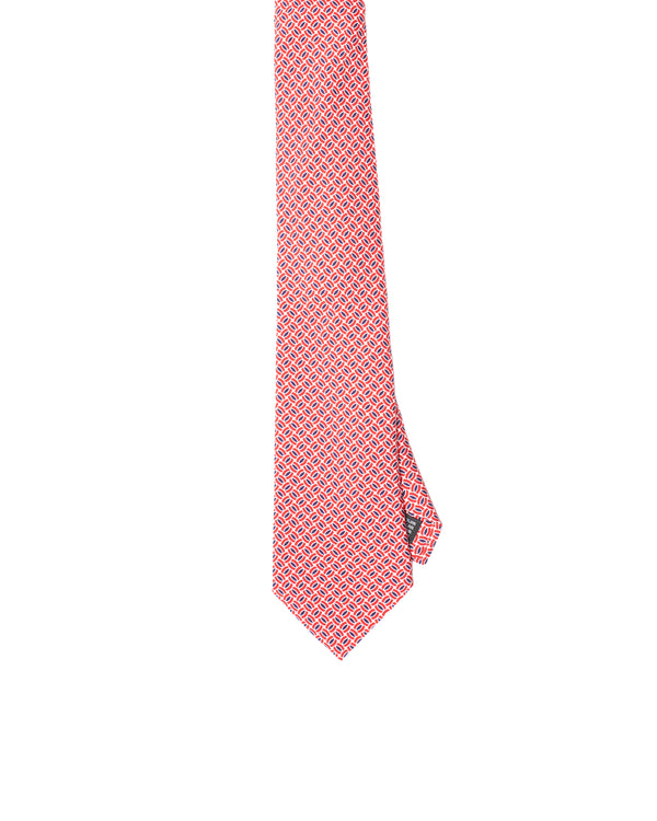 Tie - 3 Fold - Printed silk - Red, black and white geometry