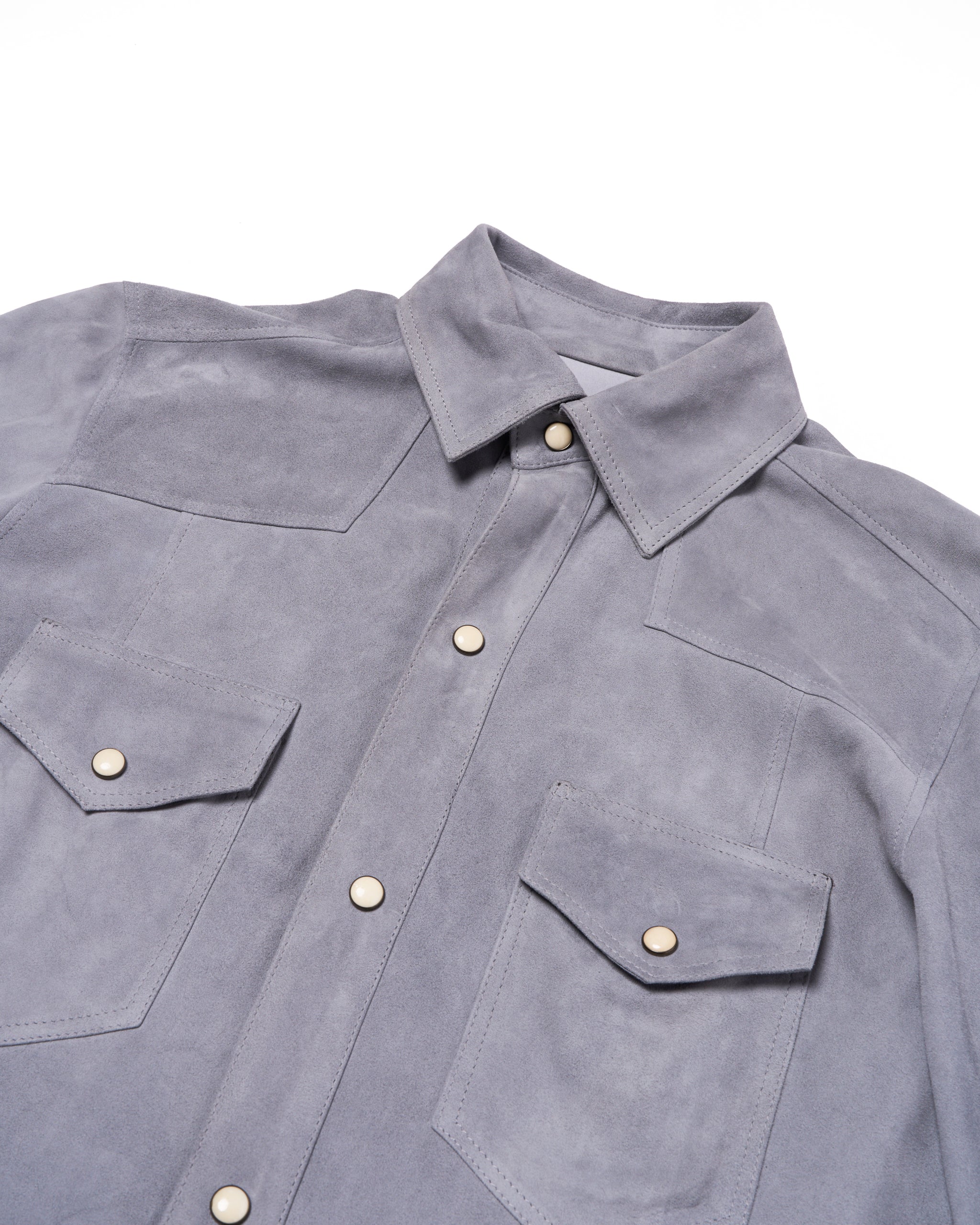 Suede leather western overshirt - Light blue