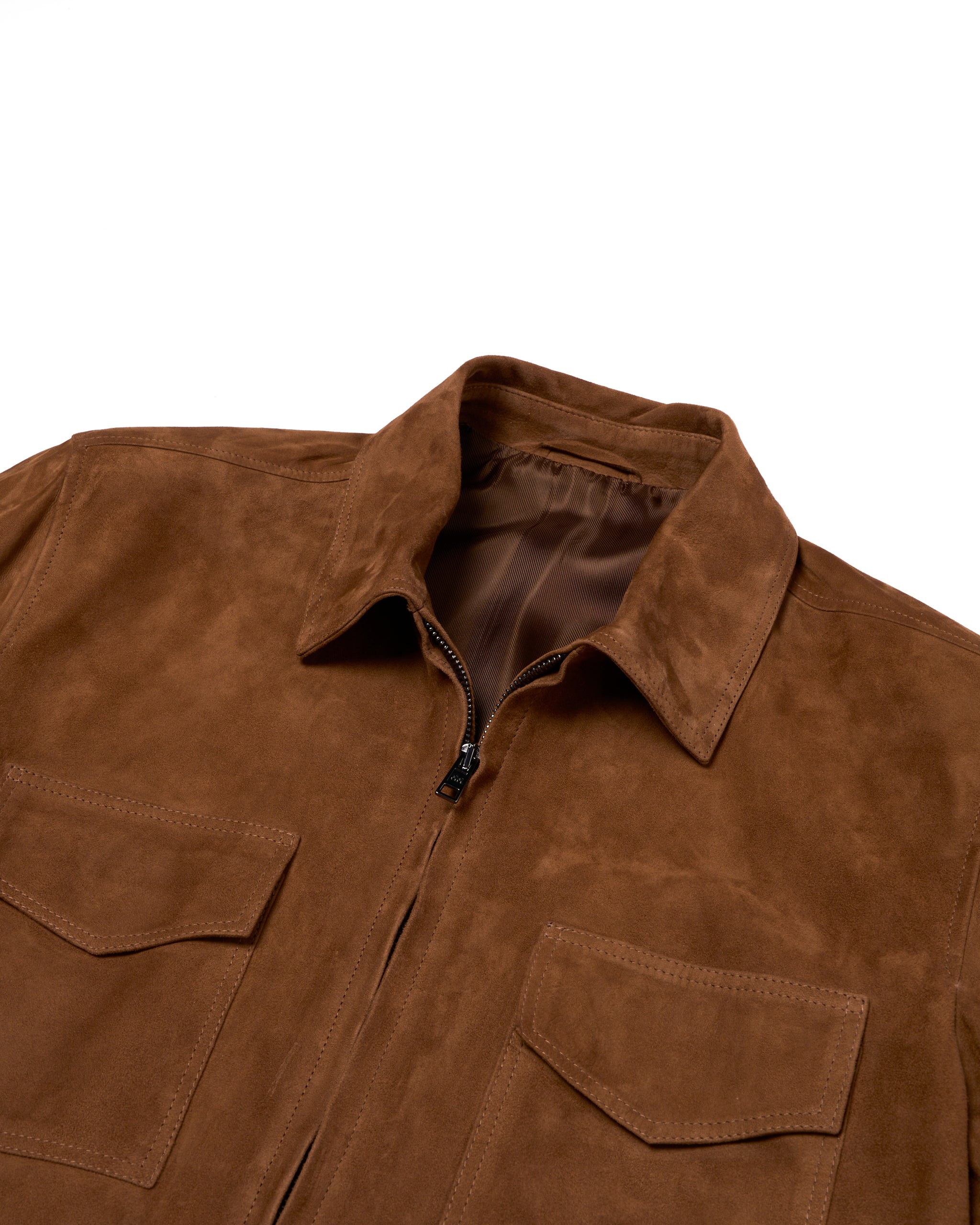 Suede leather blouson jacket - Almond Brown