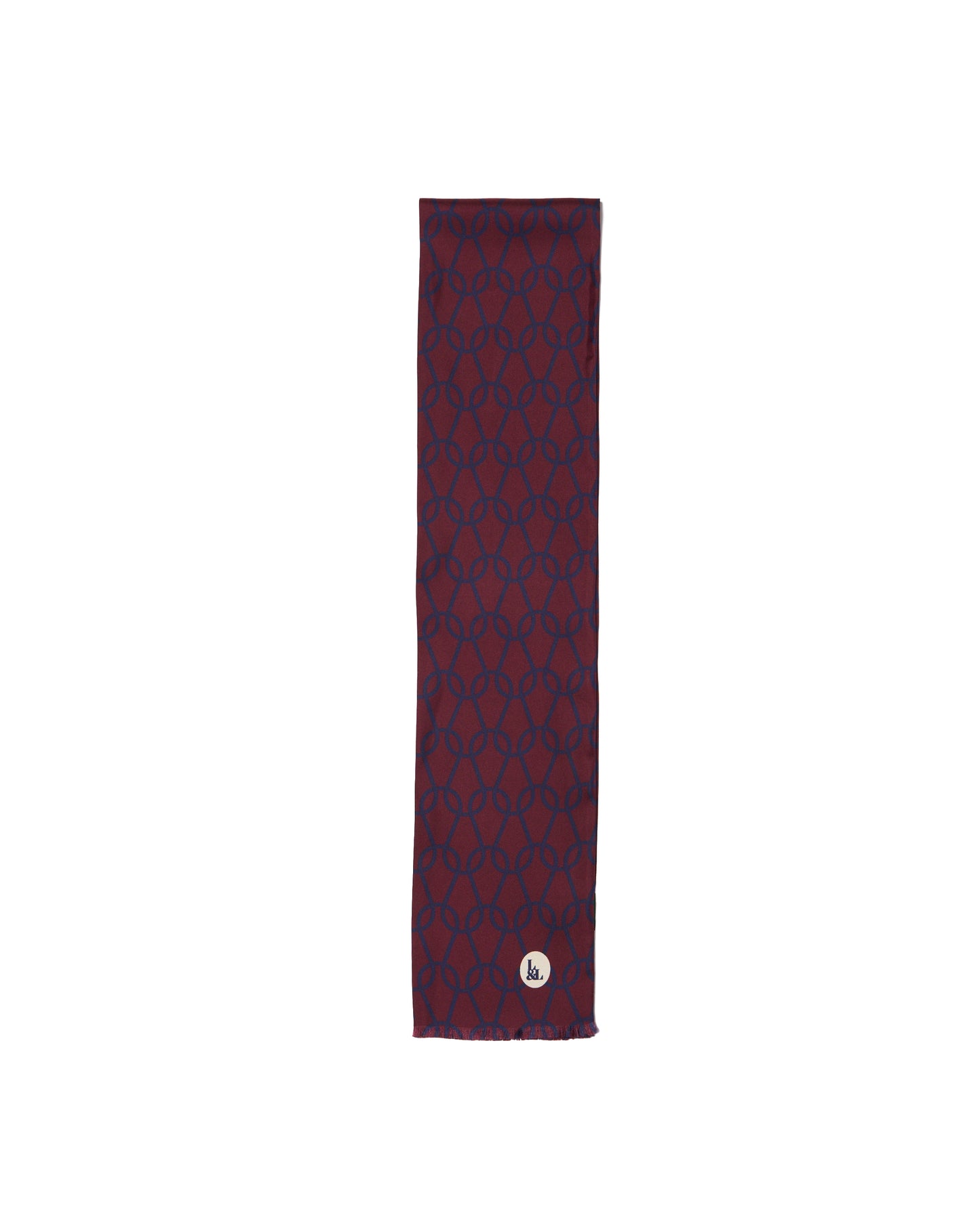 Scarf - silk -  Burgundy with blue spring pattern