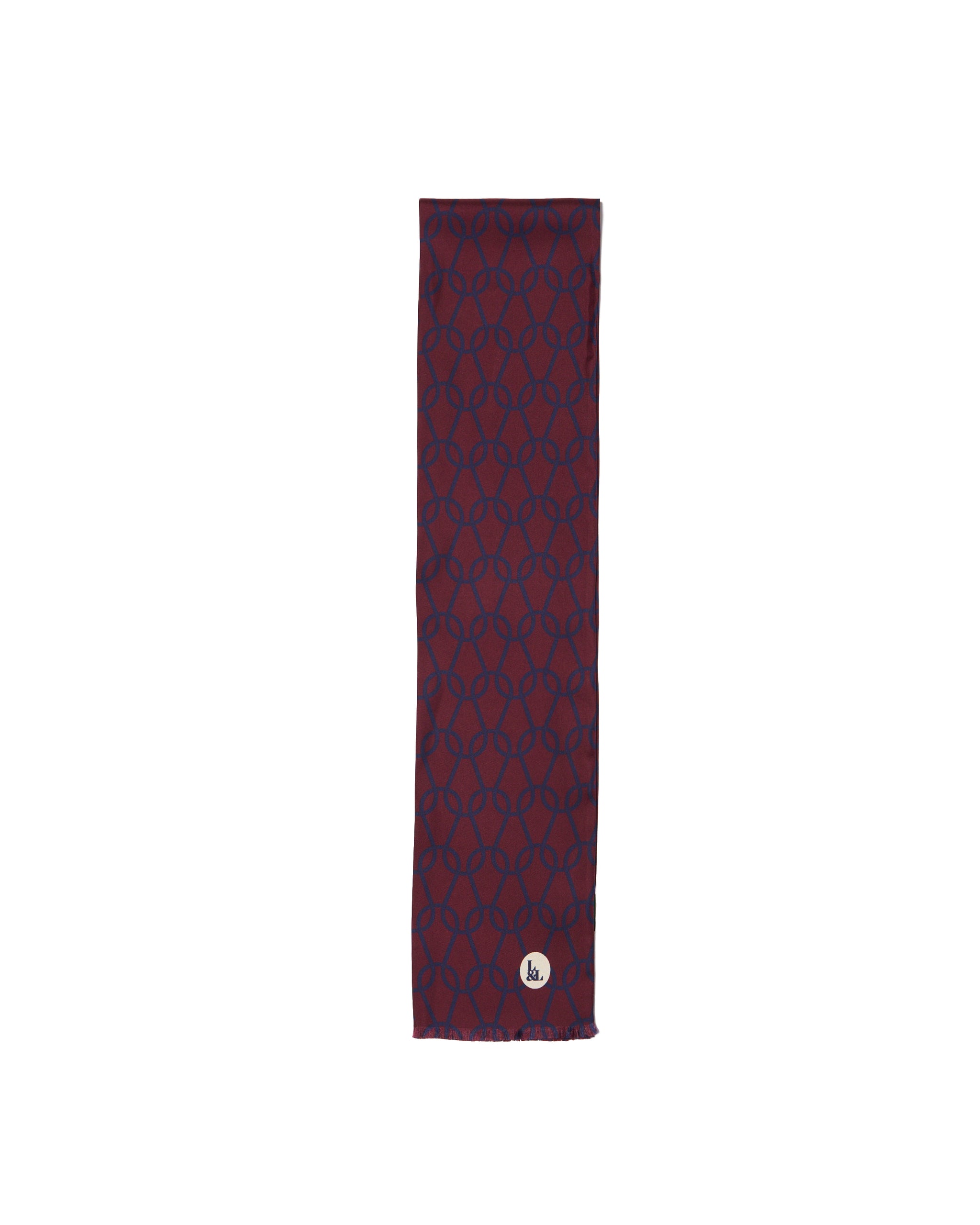 Scarf - silk -  Burgundy with blue spring pattern