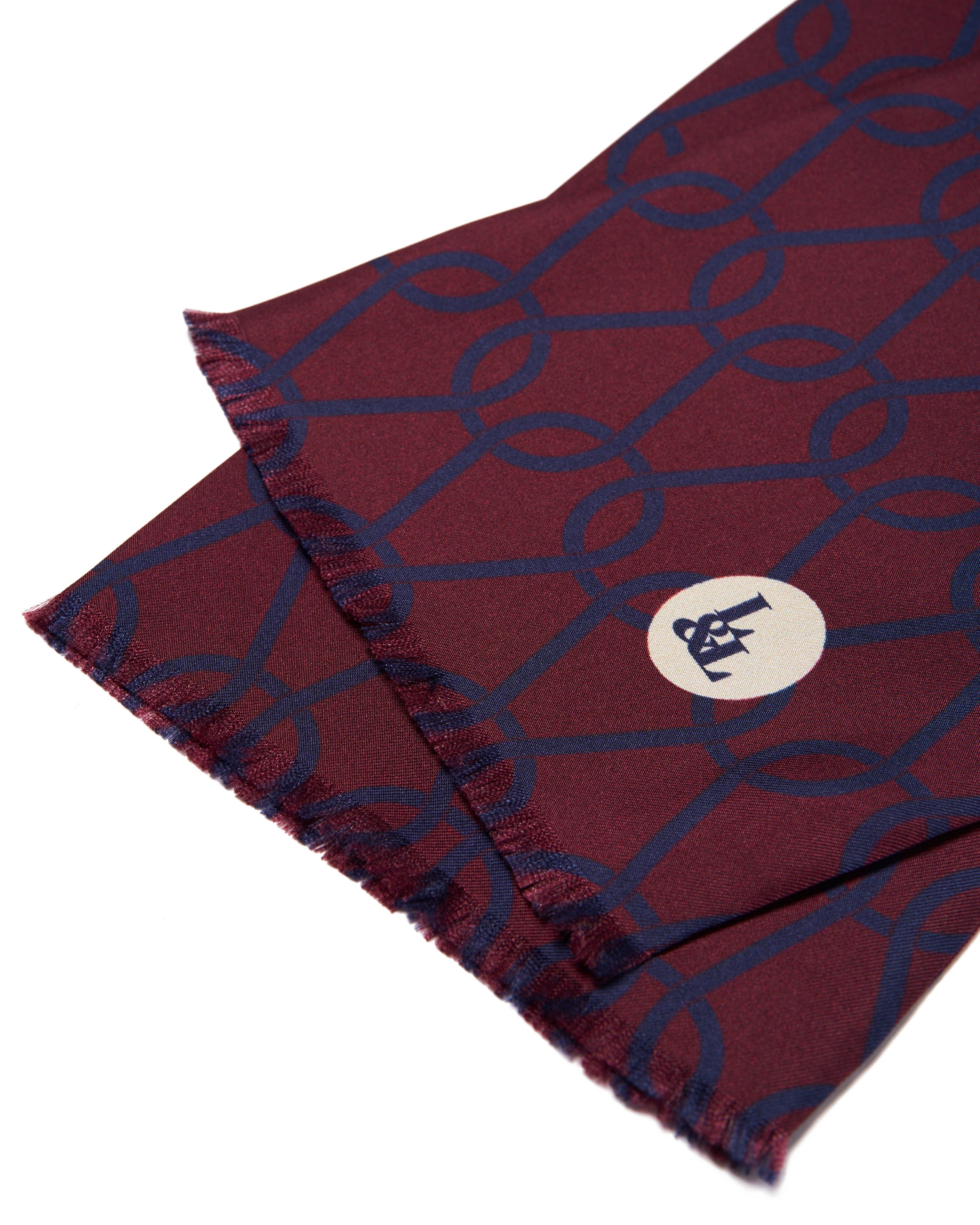 Scarf - silk -  Burgundy with blue spring pattern