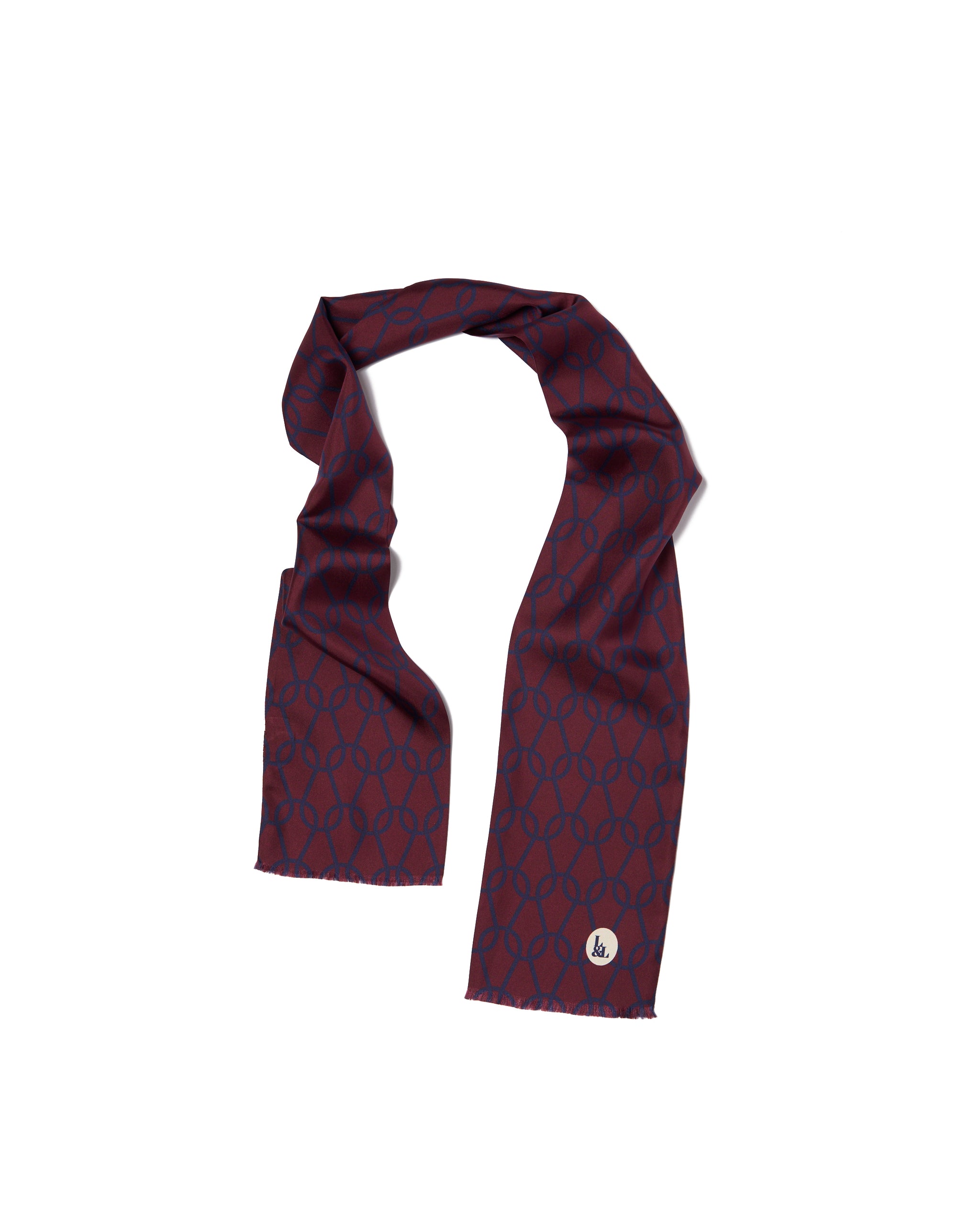 Scarf - silk -  Burgundy with blue spring pattern