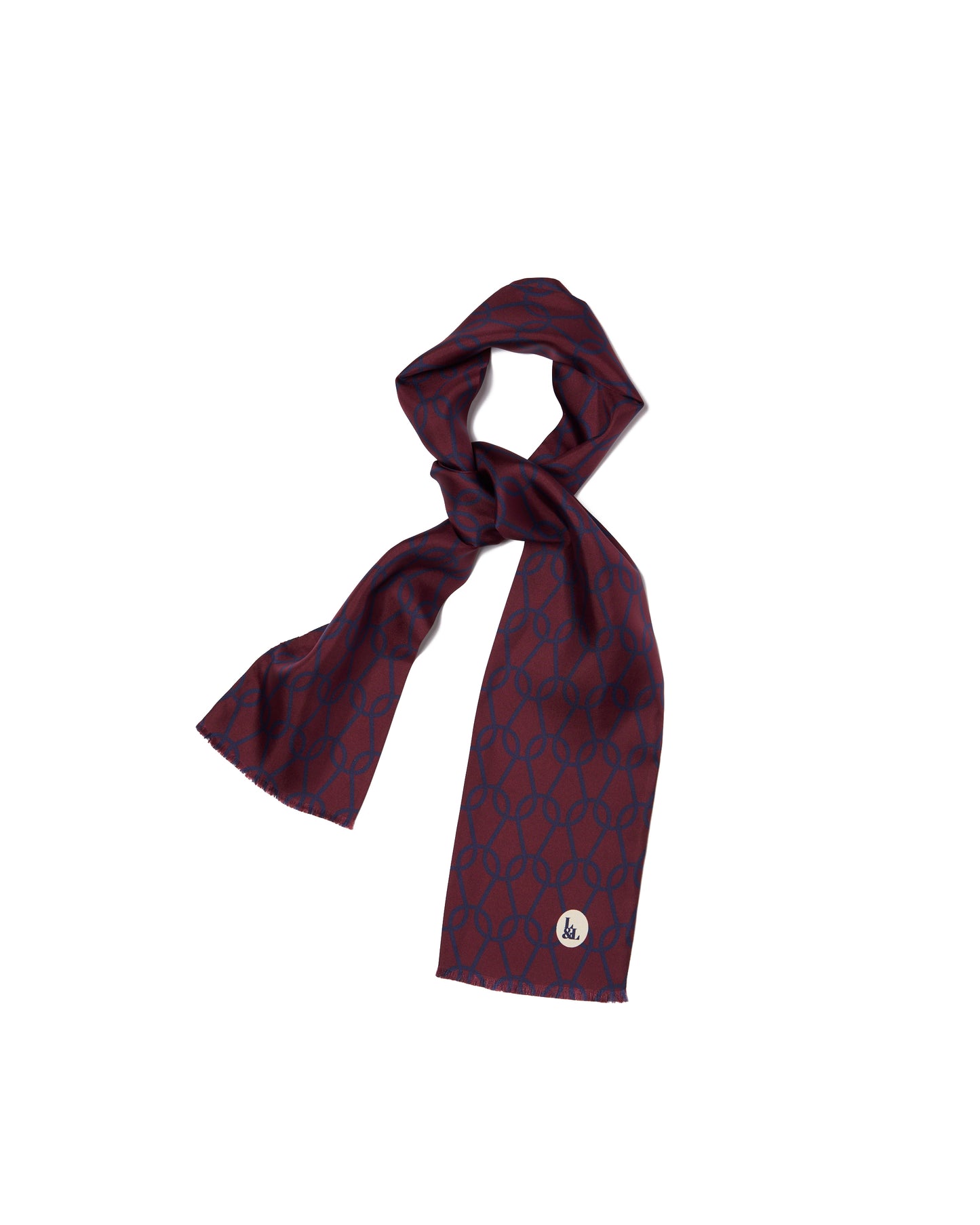 Scarf - silk -  Burgundy with blue spring pattern