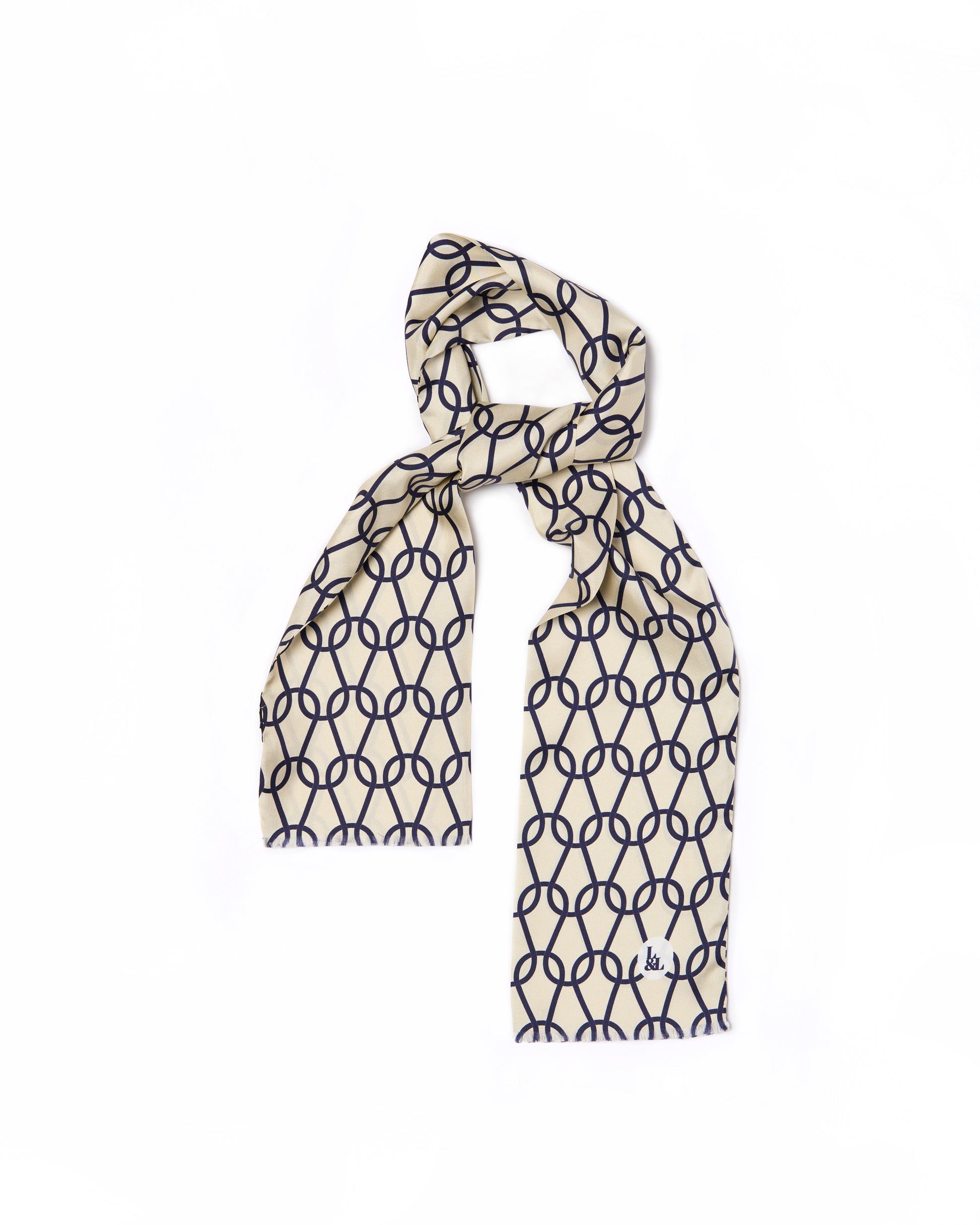 Scarf - silk -  Offwhite with blue spring pattern