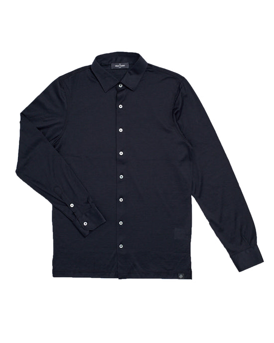 Long sleeve silk and cotton jersey shirt - Black