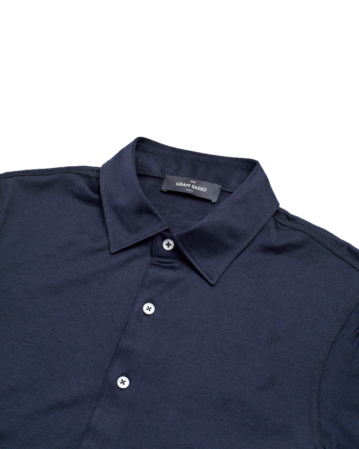 Long sleeve silk and cotton jersey shirt - Midnight blue