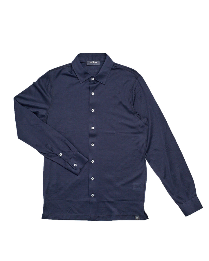 Long sleeve silk and cotton jersey shirt - Midnight blue