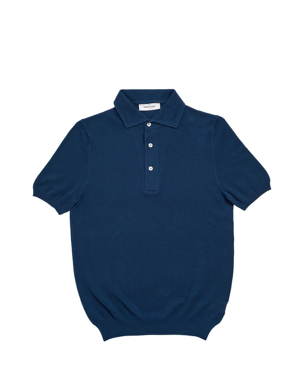 Knitted cotton polo pique - Night blue