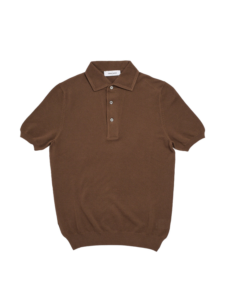 Knitted cotton polo pique - Dark brown