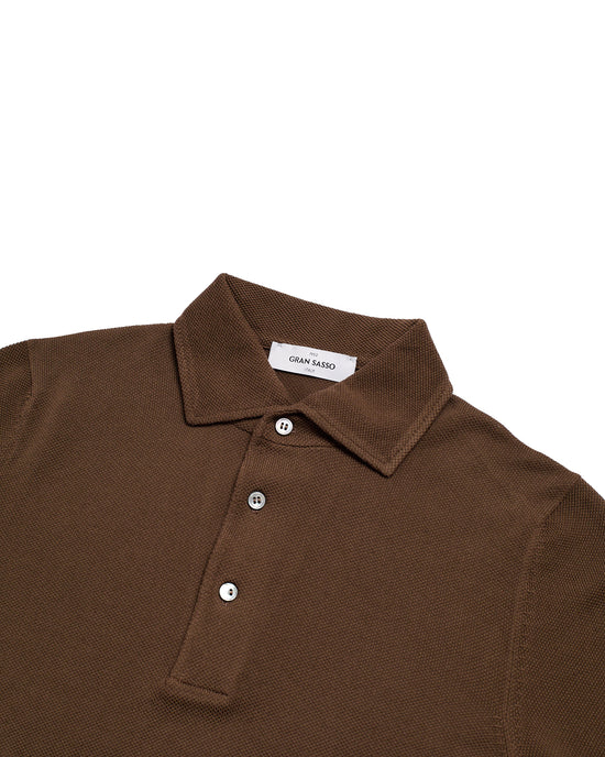 Knitted cotton polo pique - Dark brown