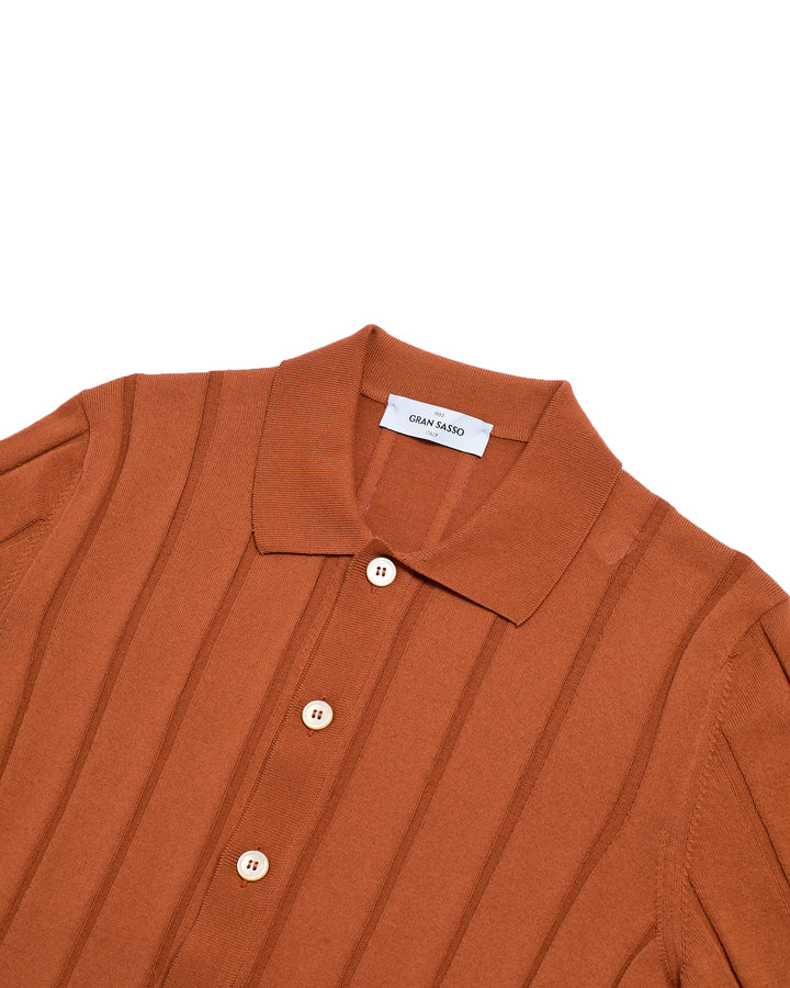 Knitted ribbed cotton shirt - Brick