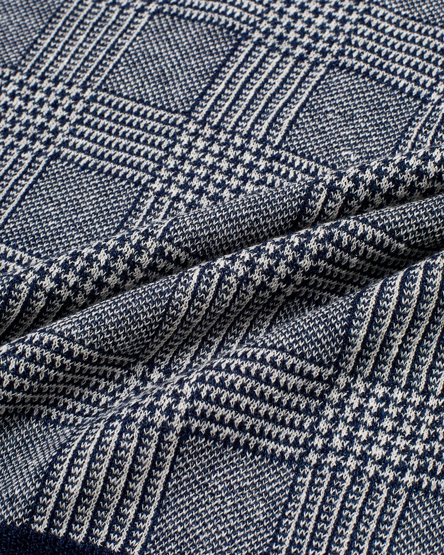 Knitted linen and silk polo - Glen plaid Navy/white