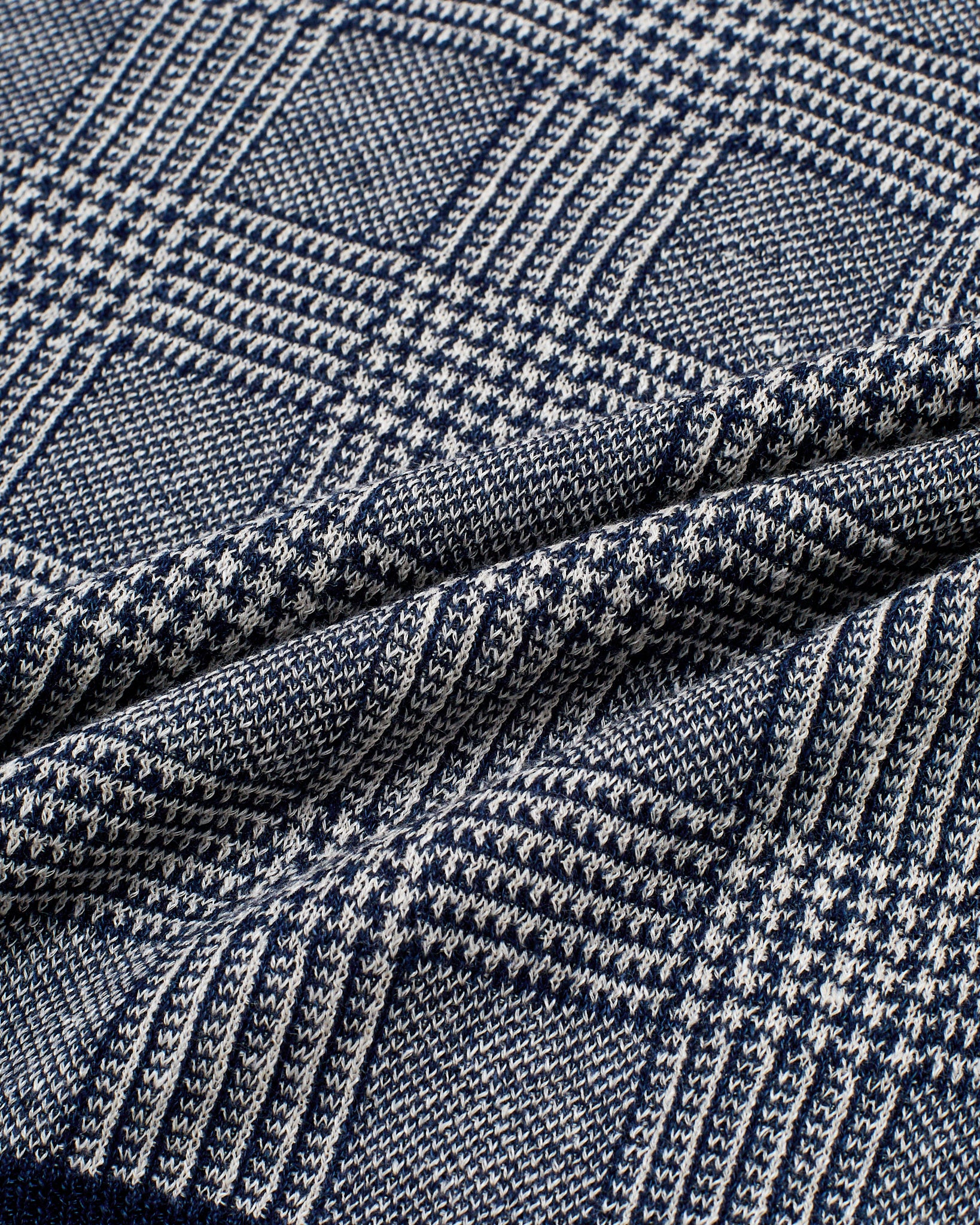 Knitted linen and silk polo - Glen plaid Navy/white