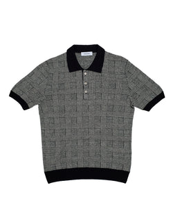 Knitted linen and silk polo - Glen plaid Black/white