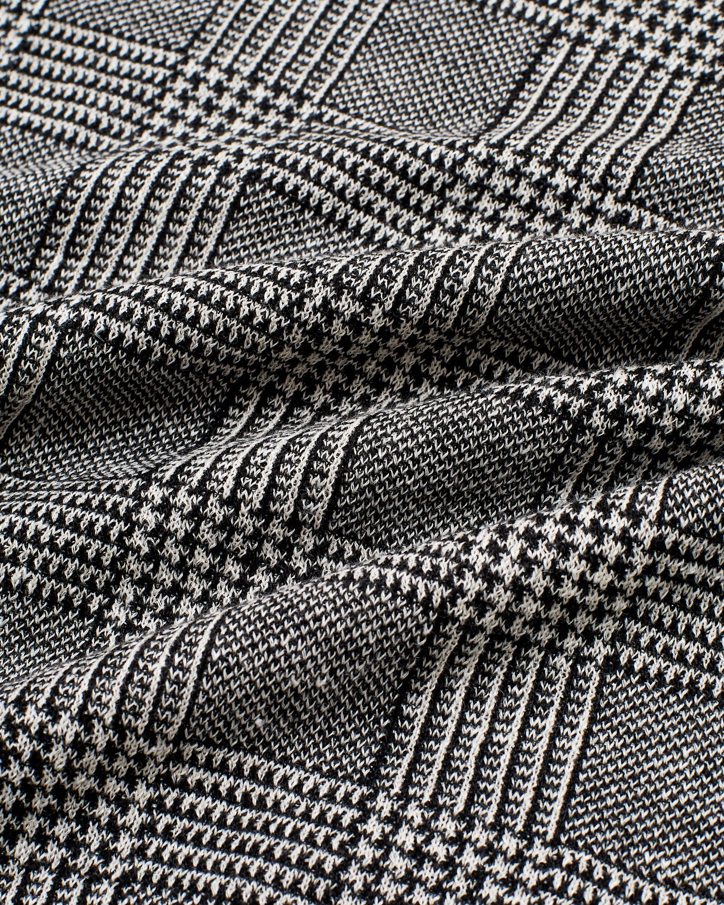 Knitted linen and silk polo - Glen plaid Black/white