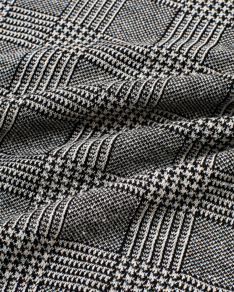 Knitted linen and silk polo - Glen plaid Black/white