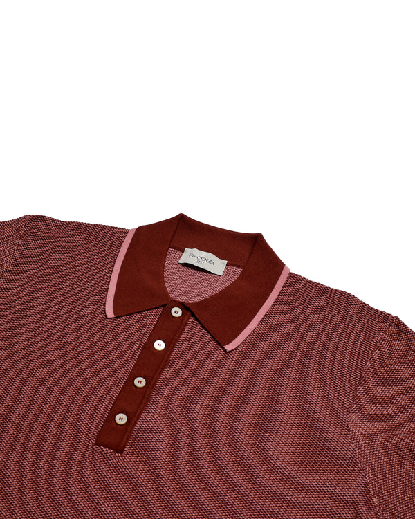 Knitted polo two tone fish stitch - Pink burgundy - cotton