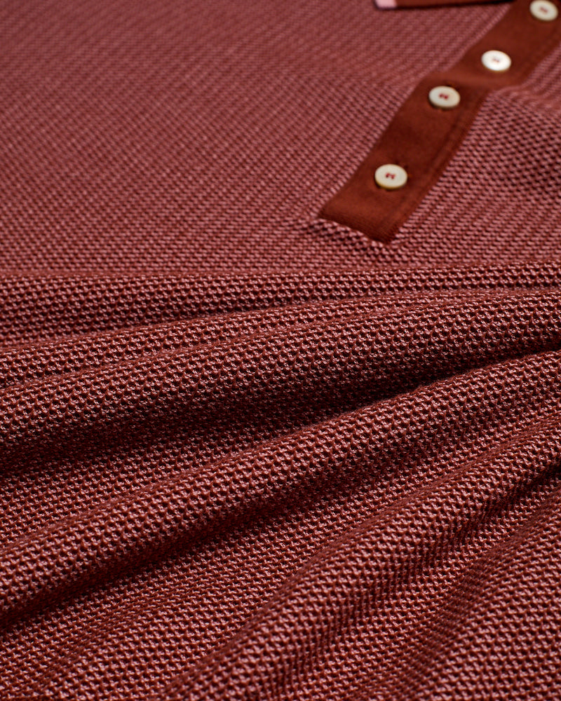 Knitted polo two tone fish stitch - Pink burgundy - cotton