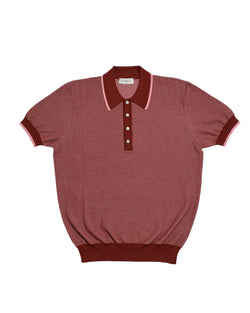 Knitted polo two tone fish stitch - Pink burgundy - cotton