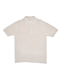 Knitted polo cable rib stitch - Shell white - silk/linen