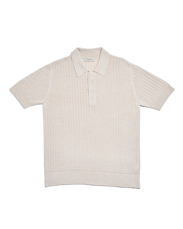 Knitted polo cable rib stitch - Shell white - silk/linen