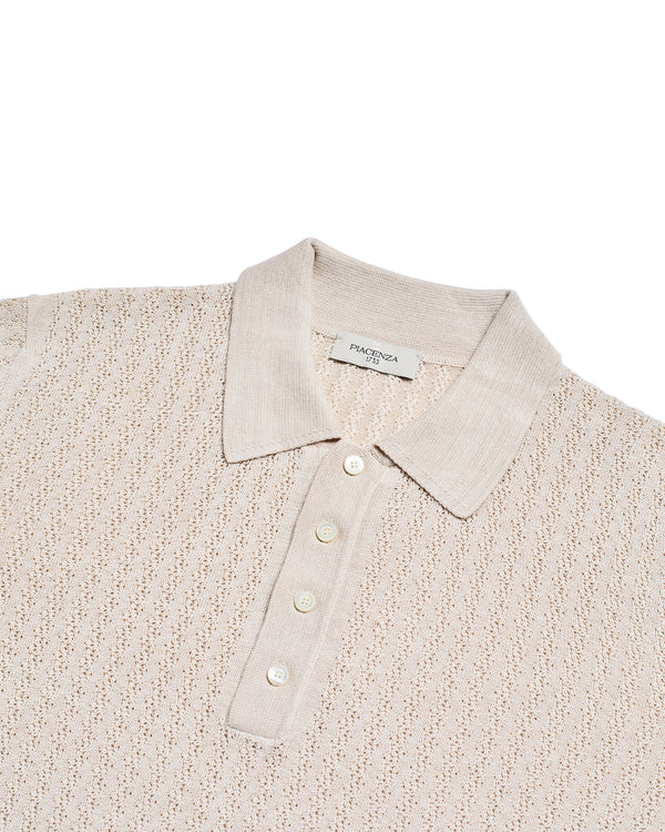 Knitted polo cable rib stitch - Shell white - silk/linen