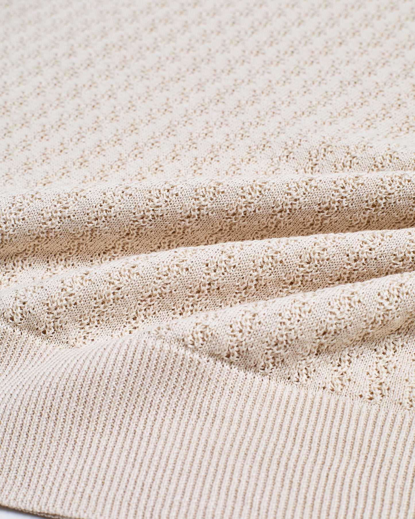 Knitted polo cable rib stitch - Shell white - silk/linen