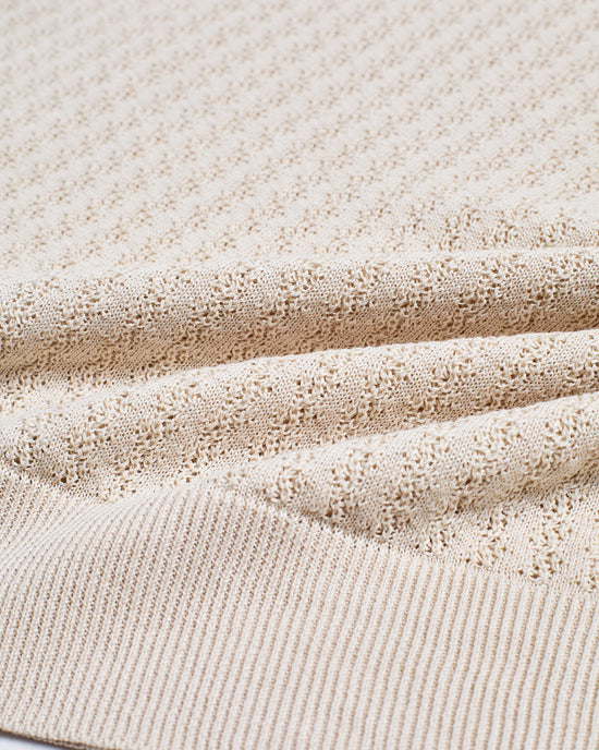 Knitted polo cable rib stitch - Shell white - silk/linen