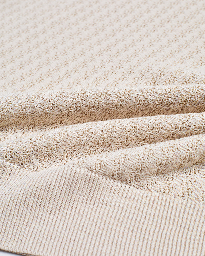 Knitted polo cable rib stitch - Shell white - silk/linen