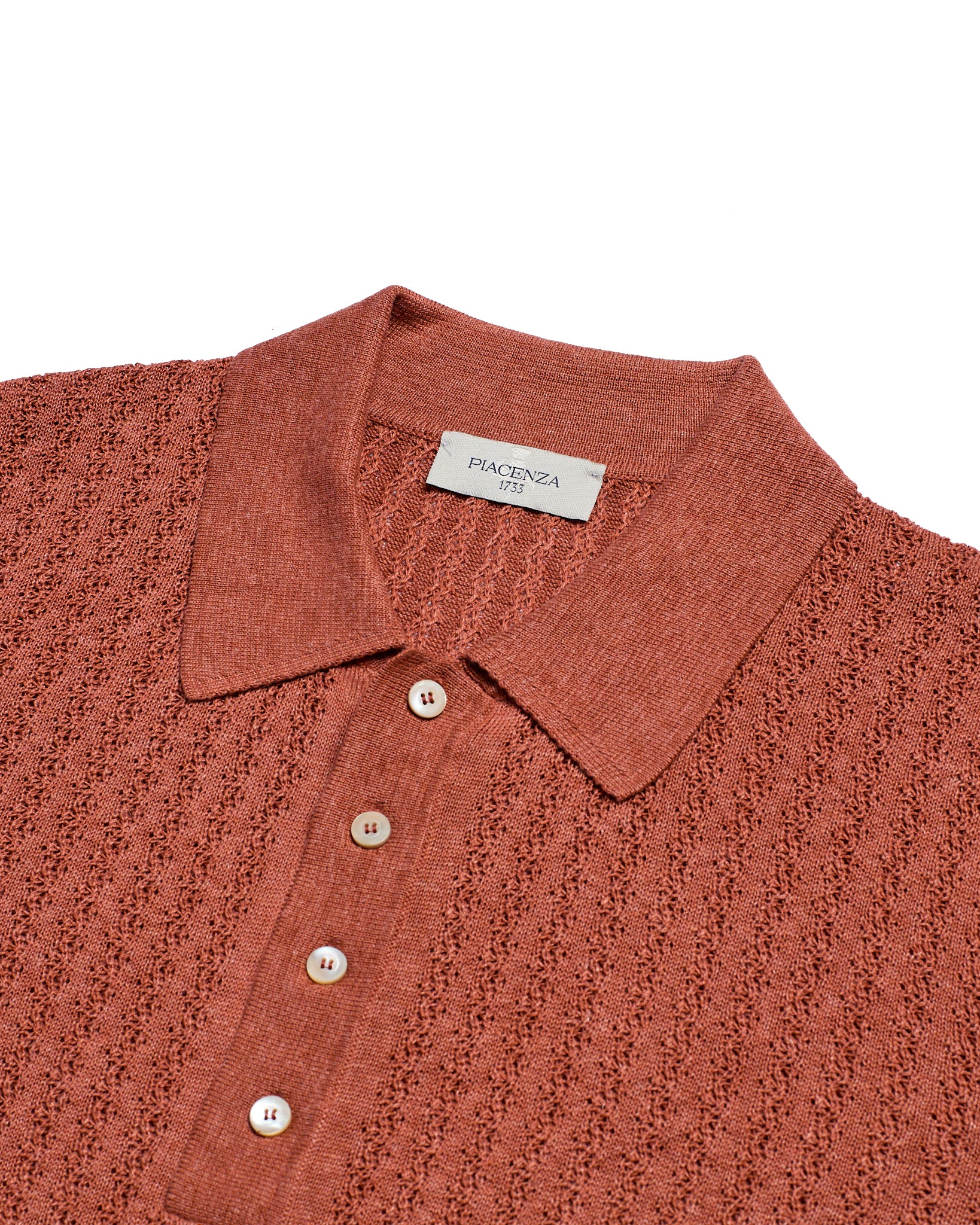 Knitted polo cable rib stitch - Brick - silk/linen