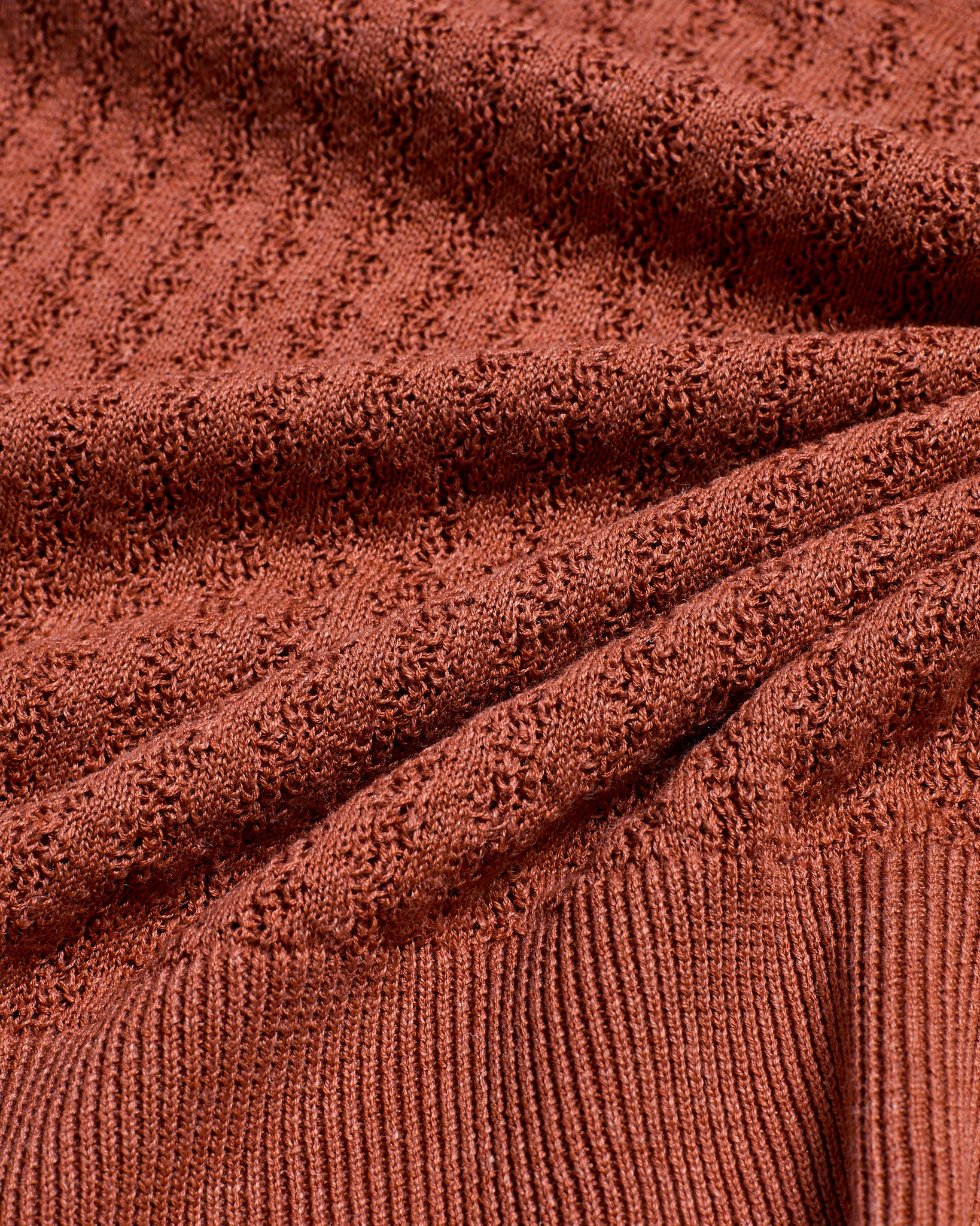 Knitted polo cable rib stitch - Brick - silk/linen