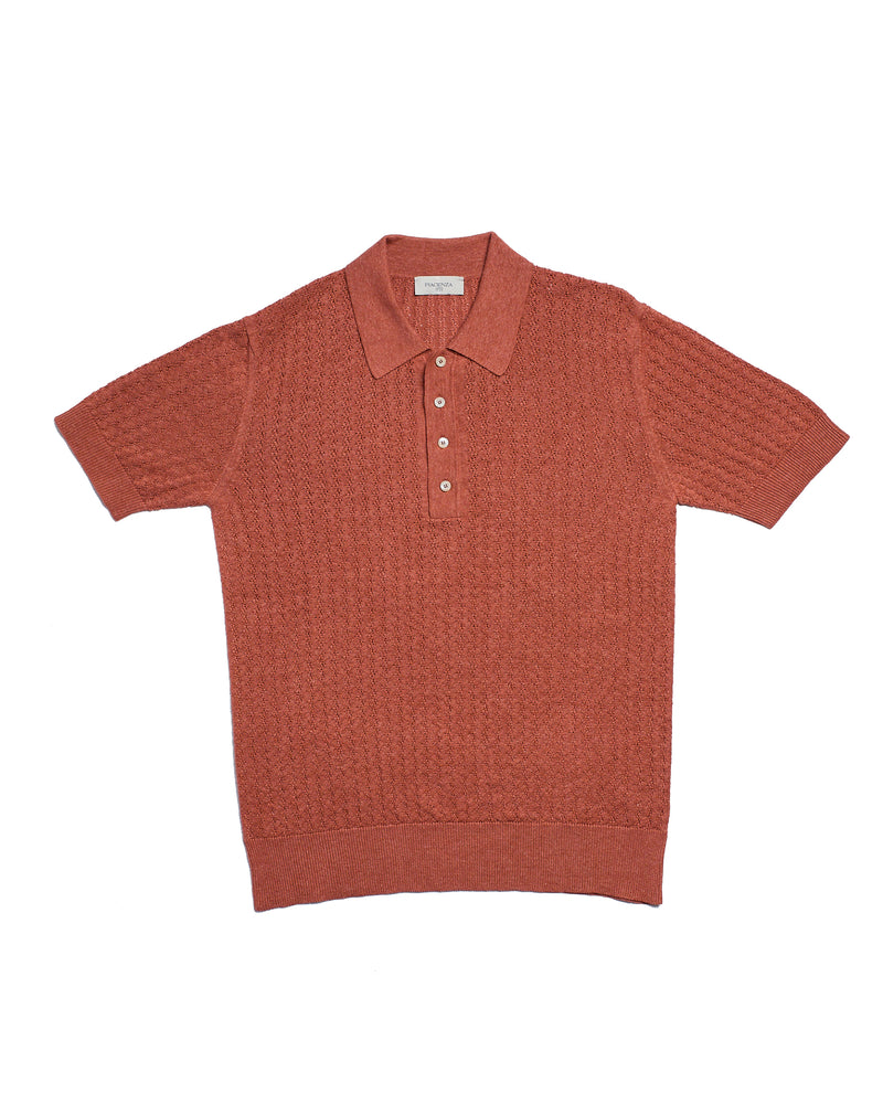 Knitted polo cable rib stitch - Brick - silk/linen