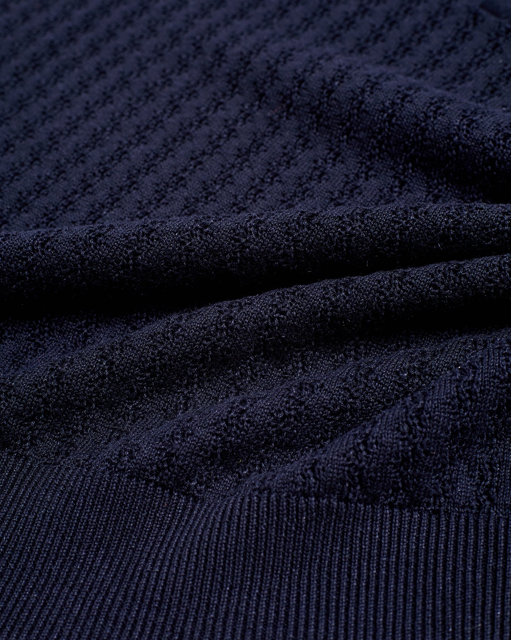 Knitted polo cable rib stitch - Navy - silk/linen